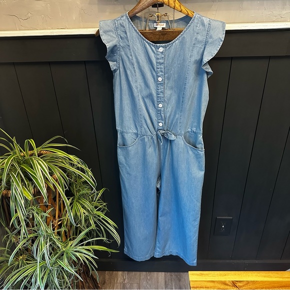 Cat &‎ Jack Girls Chambray Light Denim Romper Wide Leg Jumpsuit size XL (14-16) - Picture 1 of 16